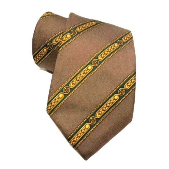 Vtg Metropolitan Museum of Art Silk Men's Neck Tie Brown Gold Navy Stripe - Picture 1 of 3